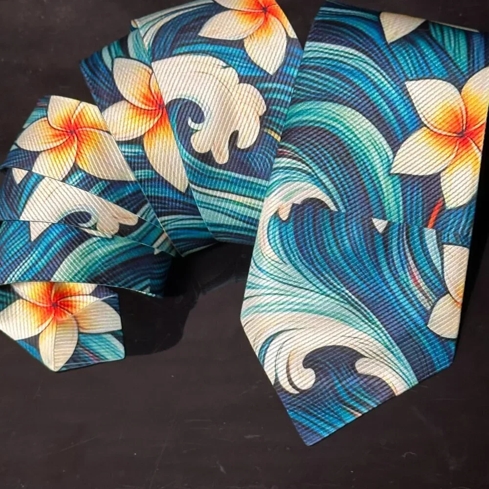Hawaiian Floral Menswear Necktie Aloha Neckwear Resort Gift Tropical Blue Tie